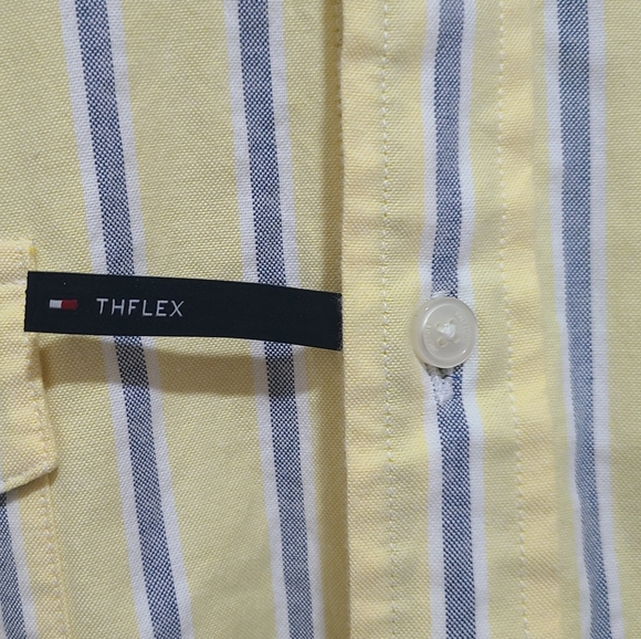 New Tommy Hilfiger Button Down Shirt Mens XL Striped White Yellow Cotton Casual - Picture 5 of 8